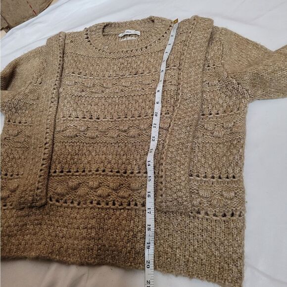 MANGO tan openwork‎ cable crew neck knit wool alpaca blend sweater S - Picture 8 of 8
